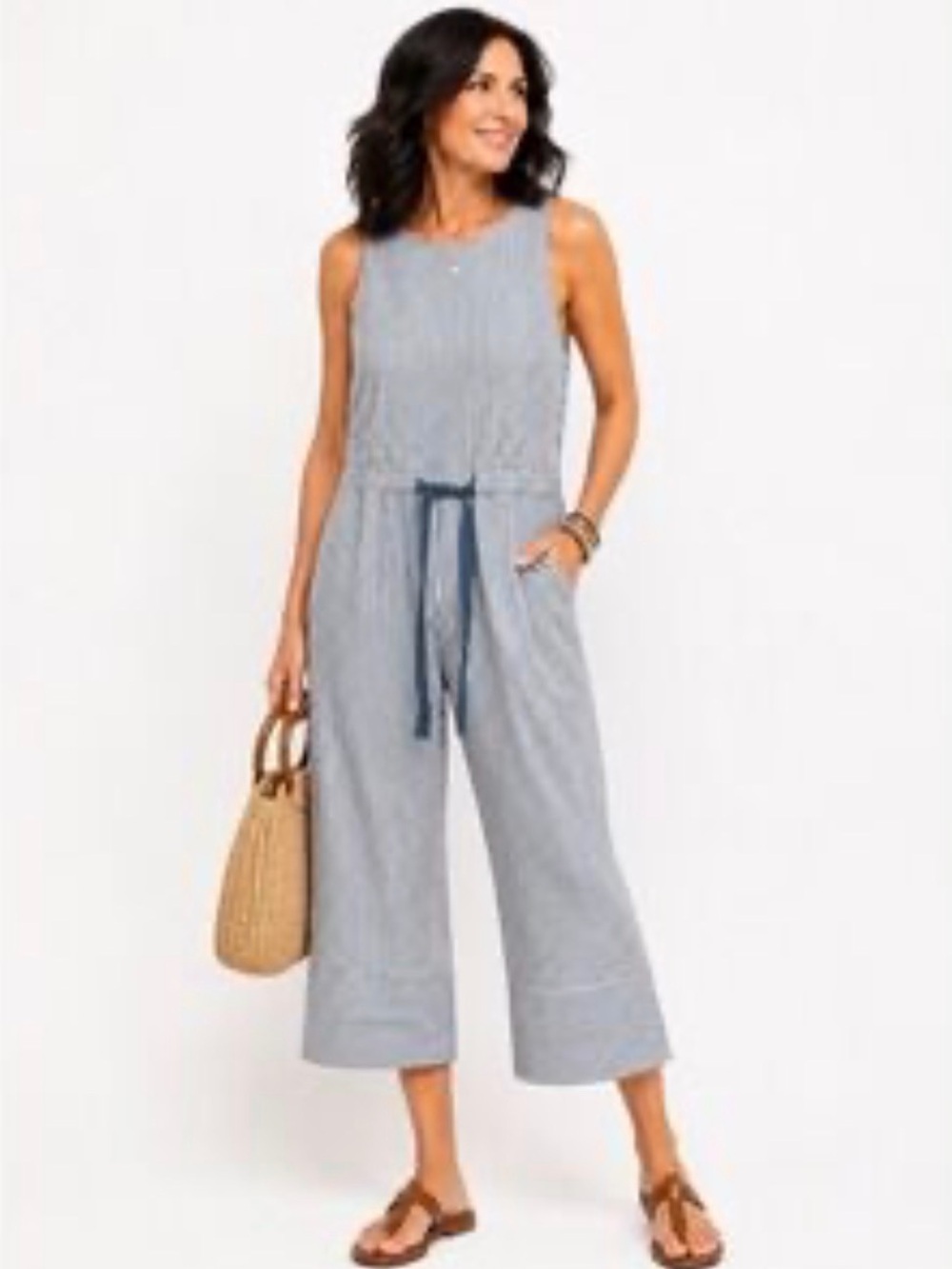 New York company Sleeveless Wide-Leg Jumpsuit in Light Blue size medium